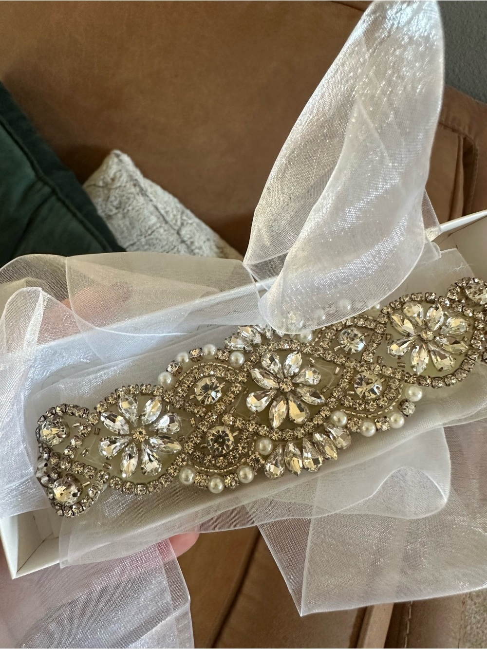 Embellished Pearl & Crystal Bridal Belt Sash in Ivory